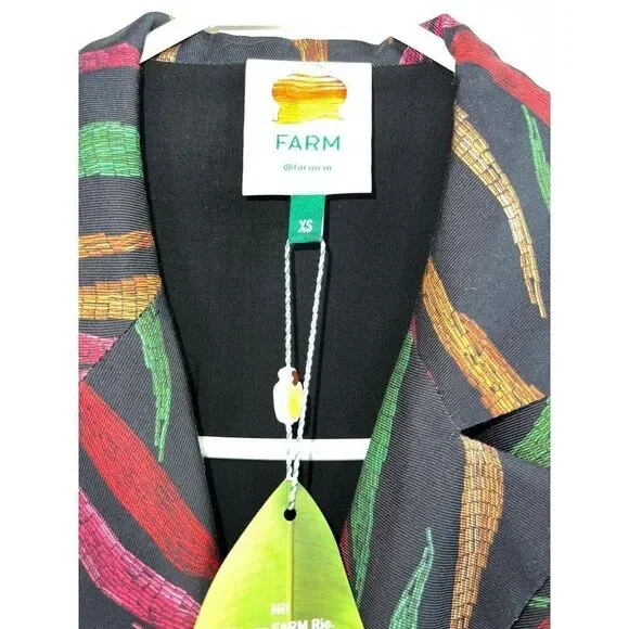 NWT FARM RIO Black Shiny Multicolor Leaf Print Mini Wrap Dress Size XS - Picture 7 of 9